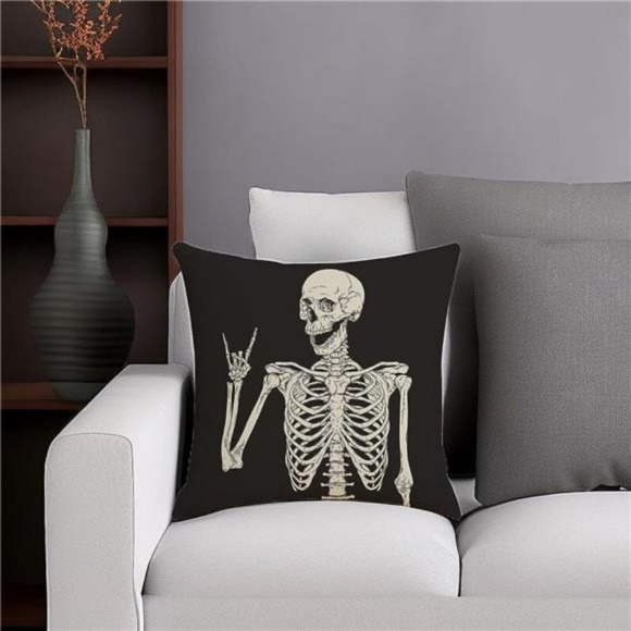 (2Pc) Skeleton Skull Halloween Pillow Covers Case Sofa Chair Halloween Decor - Picture 4 of 6